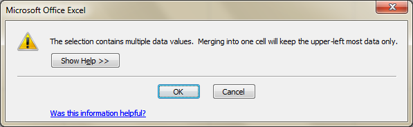پیام خطای Merge در اکسل