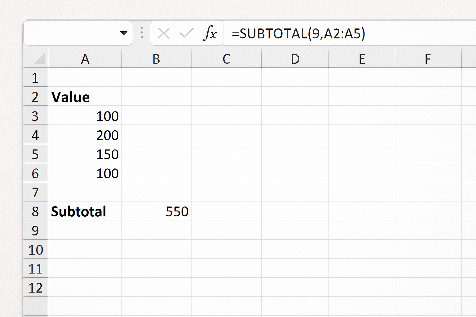 تابع SUBTOTAL در اکسل