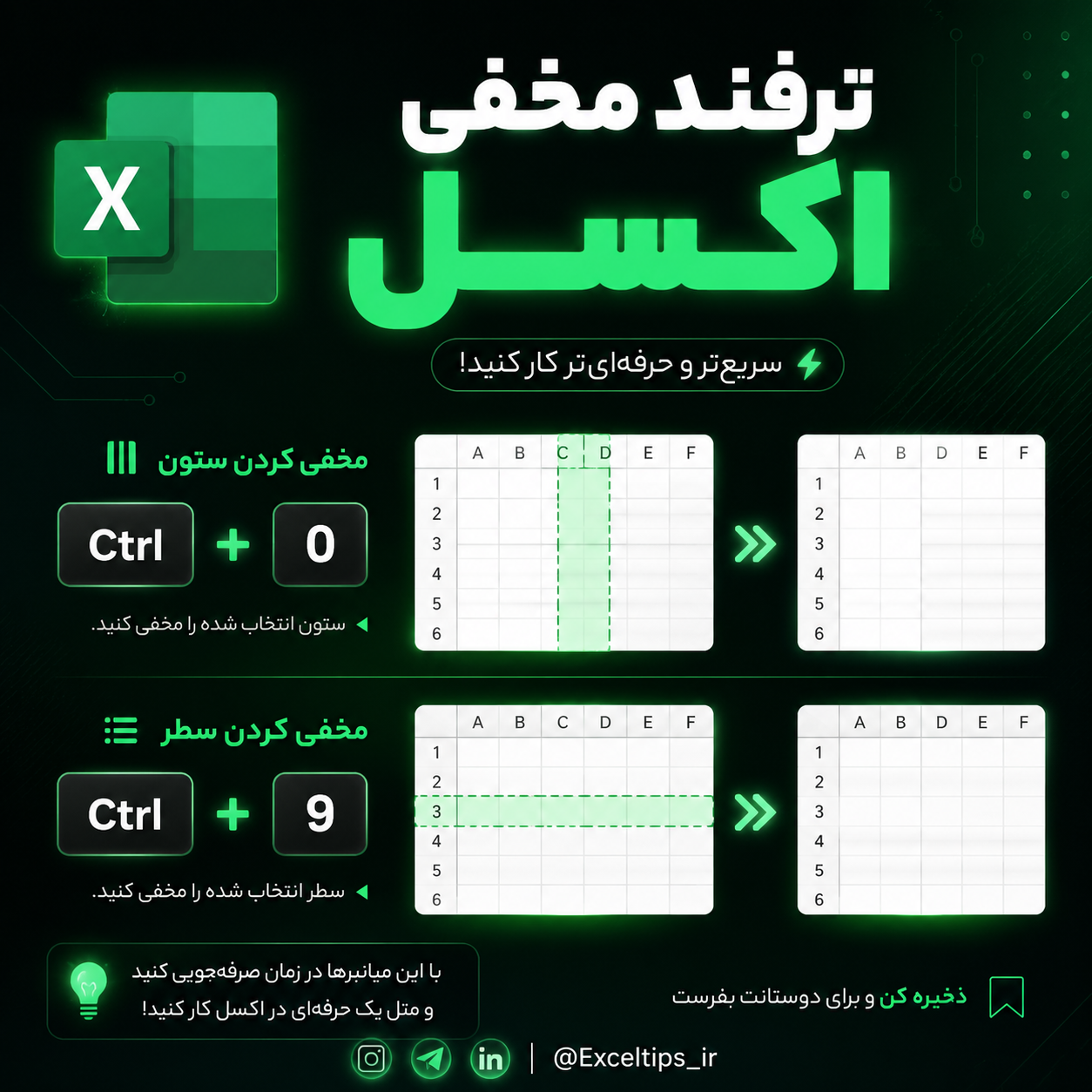مخفی کردن ستون در اکسل